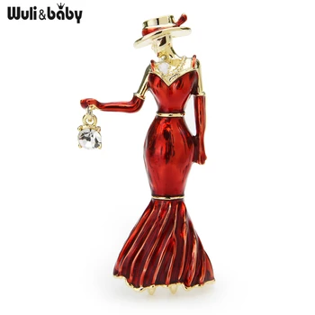 Wuli&baby Red Emalį Dress Lady Sages Moterims Dėvėti Skrybėlę Nešioti Maišelį Grožio Moteris, Figūra Atsitiktinis Biuro Sagės, Segtukai, Dovanos