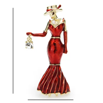 Wuli&baby Red Emalį Dress Lady Sages Moterims Dėvėti Skrybėlę Nešioti Maišelį Grožio Moteris, Figūra Atsitiktinis Biuro Sagės, Segtukai, Dovanos