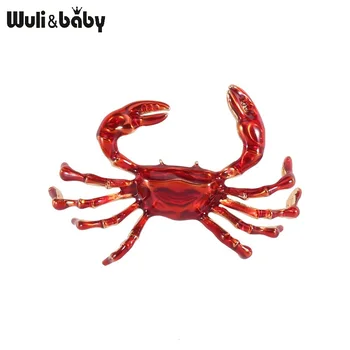 Wuli&baby Red Emalį Krabų Sages Moterims Gyvūnų Šalies Atsitiktinis Sagės, Segtukai, Dovanos