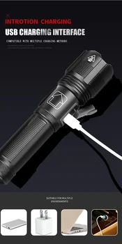 XHP50/70 Žibintuvėlis Priartinimo Galia Ekranas USB Įkraunamas Žibintuvėlis 5 LED Šviesos Režimai Galingas Žibintuvėlis, Kempingas Auto ekstremalioms Situacijoms