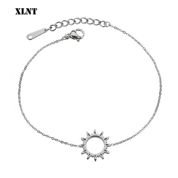 XLNT Paprastas Apvalus Apyrankės Moterims Aukso Žavesio Su Saulės Gėlių Modelio Geometrinis Apyrankės Nerūdijančio Plieno Papuošalai