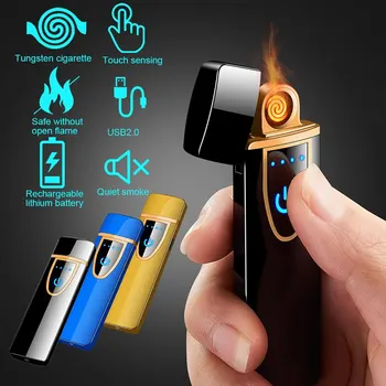 Y USB Įkraunamą Jutiklinį Indukcijos Cigarečių Vėjo Flameless Elektroninės Metalo Smart dvipusės Volframo Lengvesni