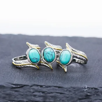 Yo Naujas Mados Vintage Papuošalai Sidabro Spalvos Plunksnų Turquoises Žiedas Moterims Vestuvių Piršto Žiedą, Didmeninė