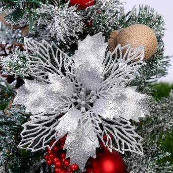 YORIWOO 6pcs Dirbtinės Kalėdų Gėlės Blizgučiai Netikrą Gėlės Linksmų Kalėdų Eglutės papuošalus, Namų 2019 Dovana Kalėdų Ornamentu