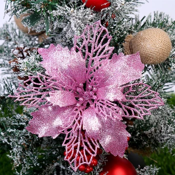 YORIWOO 6pcs Dirbtinės Kalėdų Gėlės Blizgučiai Netikrą Gėlės Linksmų Kalėdų Eglutės papuošalus, Namų 2019 Dovana Kalėdų Ornamentu