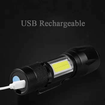 ZHIYU Portable LED Žibintuvėlis T6 COB USB Įkrovimo Šviesos Pen Įrašus 3 Rūšių Zoomable Žibinto Lempos Kempingas Darbo Žibintai