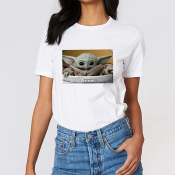 Į Mandalorian Marškinėliai Moterims Juokinga T-shirt Baby Yoda Grafinis Marškinėlius Plius Dydis Unisex Dropship