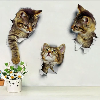 Įvairių Mielas Kačiukas Gyvūnų Animaciją Kačių Siena Lipdukas 3D Vivid Baby Kid Kambarys, Vonios kambarys Dekoro Žievelės ir Klijuoti Tualetas Lipdukas