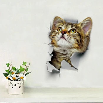 Įvairių Mielas Kačiukas Gyvūnų Animaciją Kačių Siena Lipdukas 3D Vivid Baby Kid Kambarys, Vonios kambarys Dekoro Žievelės ir Klijuoti Tualetas Lipdukas