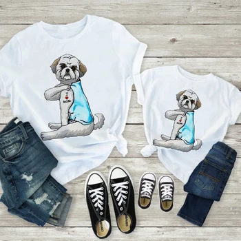 Šeimos Atrodyti T-shirt Baby Boy Drabužius Marškinėlius Tėvas ir Sūnus Drabužiai, marškinėliai Juokinga Gražus Šuo, aš myliu Mama