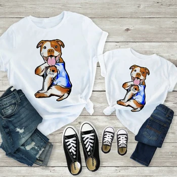Šeimos Atrodyti T-shirt Baby Boy Drabužius Marškinėlius Tėvas ir Sūnus Drabužiai, marškinėliai Juokinga Gražus Šuo, aš myliu Mama