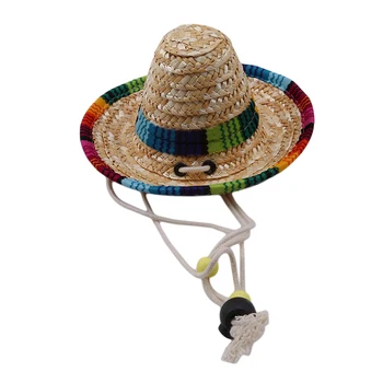 Šiaudų Sombrero Mexican Hat Pet Reguliuojamas Sagties Spalvotų Pet Šiaudų Šuo, Katė Skrybėlę