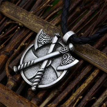 Šiaurės Vikingų Dvigubai Ašių Amuletai Shield Barbarų Vikingų Kryžiaus Karoliai Banga Antikvariniai Silve Pakabukas Priedai Vyrų Papuošalai Dovana