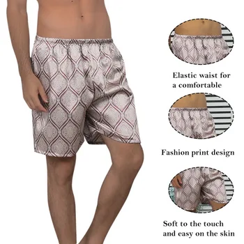 Šilko Satino spaudinių sleepwear šortai elastingas juosmens kokybės prekės minkštas Pajama Kelnes Vasaros vyrai namo trumpas Pajama kelnės