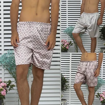 Šilko Satino spaudinių sleepwear šortai elastingas juosmens kokybės prekės minkštas Pajama Kelnes Vasaros vyrai namo trumpas Pajama kelnės
