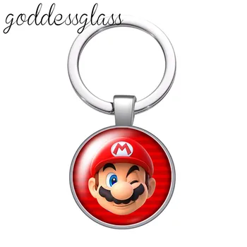 Žaidimas Super Mario Anime Turas stiklo cabochon keychain Maišą Automobilio raktų grandinės Žiedas Turėtojas Pakabukai keychains dovanų