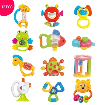 Žaislai Plastikiniai Rankų Jingle Drebulys Bell Miela Ranka Purtyti Bell Žiedas 12PCS Kūdikių Barškučių Žaislai, Naujagimių 0-12 Mėnesių Teether Žaislai