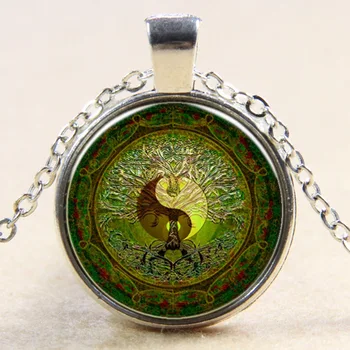 Žalia mandala laiko perlas yin ir yang pakabukas sidabro karoliai karoliai Europoje naujas