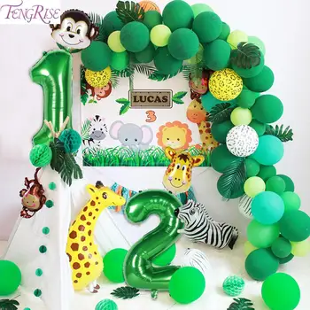Žalia Numeris Balionas Gyvūnų Safari Džiunglėse Šalis Dekoro Pirmą 1st Birthday Party Dekoro Vaikams Baby Shower Laukinių Vienerių Metų Gimtadienį Berniukas