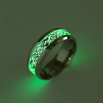 žalia Žėrintis Šviesos Dragon Žiedai Vyrams iš Nerūdijančio Plieno Švytėjimas Tamsoje Liuminescencinės Žiedas Moterims Vestuvių Aneis bižuterijos