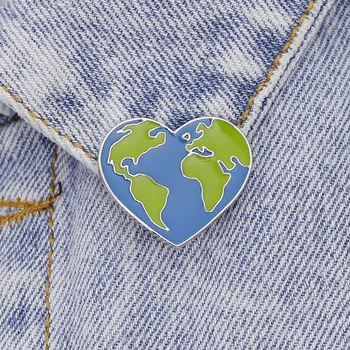 Žalioji Žemė Širdį Pasaulio Žemėlapyje, Etiketės, Ženkliukai Lydinio Sagės Skrybėlę Drabužių Maišą Emalio Pin Kelionės Atminimo Ženklelis Unisex Juvelyrikos Dovanos