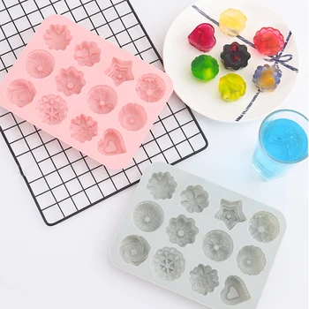 Želė desertas silikono formos 12 formų virtuvės kepimo įrankiai non-stick silikono tortas pelėsių želė ir saldainių pelėsių 3D pelėsių 