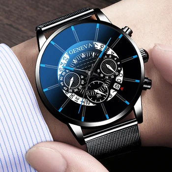 Ženevos Prekės Prabangių vyriškų Laikrodžių Unikalaus Dizaino 3 Dial Mados Laikrodžiai Vyrų Tinklinio Juostos Plieno Vyrų Laikrodis, Kvarcinis Laikrodis relogio