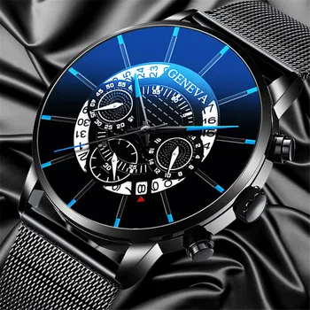 Ženevos Prekės Prabangių vyriškų Laikrodžių Unikalaus Dizaino 3 Dial Mados Laikrodžiai Vyrų Tinklinio Juostos Plieno Vyrų Laikrodis, Kvarcinis Laikrodis relogio