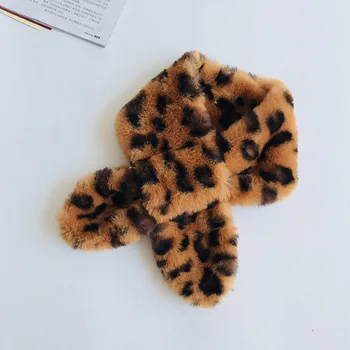 žiemos NAUJŲ vaikų žiemos leopard gyvūnų spausdinti kailiai, šiltas šalikas mergaitėms, vaikams, kailių apykaklės, kaklo šilčiau neckerchief kryžiaus šalikai