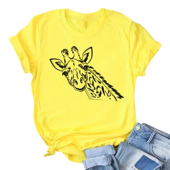 Žirafa Spausdinti Rožinė Moteris Tshirts Moterų Vasaros Harajuku Įdomus Mielas Gyvūnų Modelio Marškinėliai Moterims Topai Atsitiktinis trumpomis Rankovėmis T-shirt